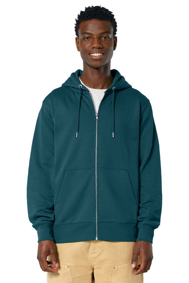 Stanley Stella SXU005 Mens Cultivator 2.0 Full Zip Hooded Sweatshirt Hoodie w/ Pockets Stargazer Blue Model Front