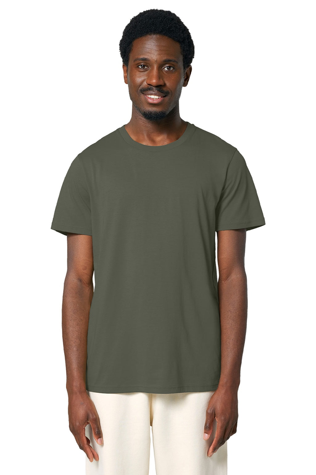 Stanley Stella SXU007 Mens Crafter Short Sleeve Crewneck T-Shirt Khaki Green Model Front