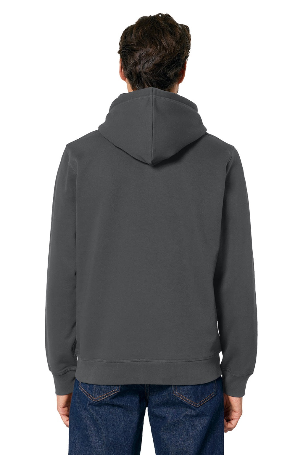 Stanley Stella SXU009 Mens Drummer 2.0 Hooded Sweatshirt Hoodie w/ Pouch Pocket Anthracite Grey Model Back