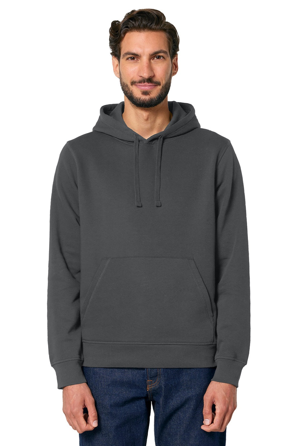 Stanley Stella SXU009 Mens Drummer 2.0 Hooded Sweatshirt Hoodie w/ Pouch Pocket Anthracite Grey Model Front