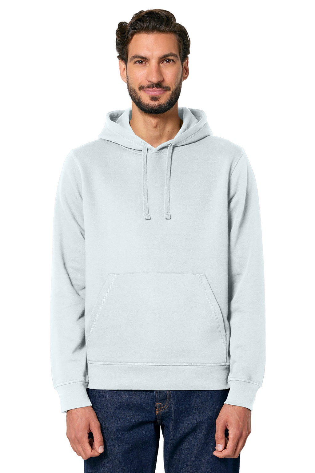 Stanley Stella SXU009 Mens Drummer 2.0 Hooded Sweatshirt Hoodie w/ Pouch Pocket Ice Blue Model Front