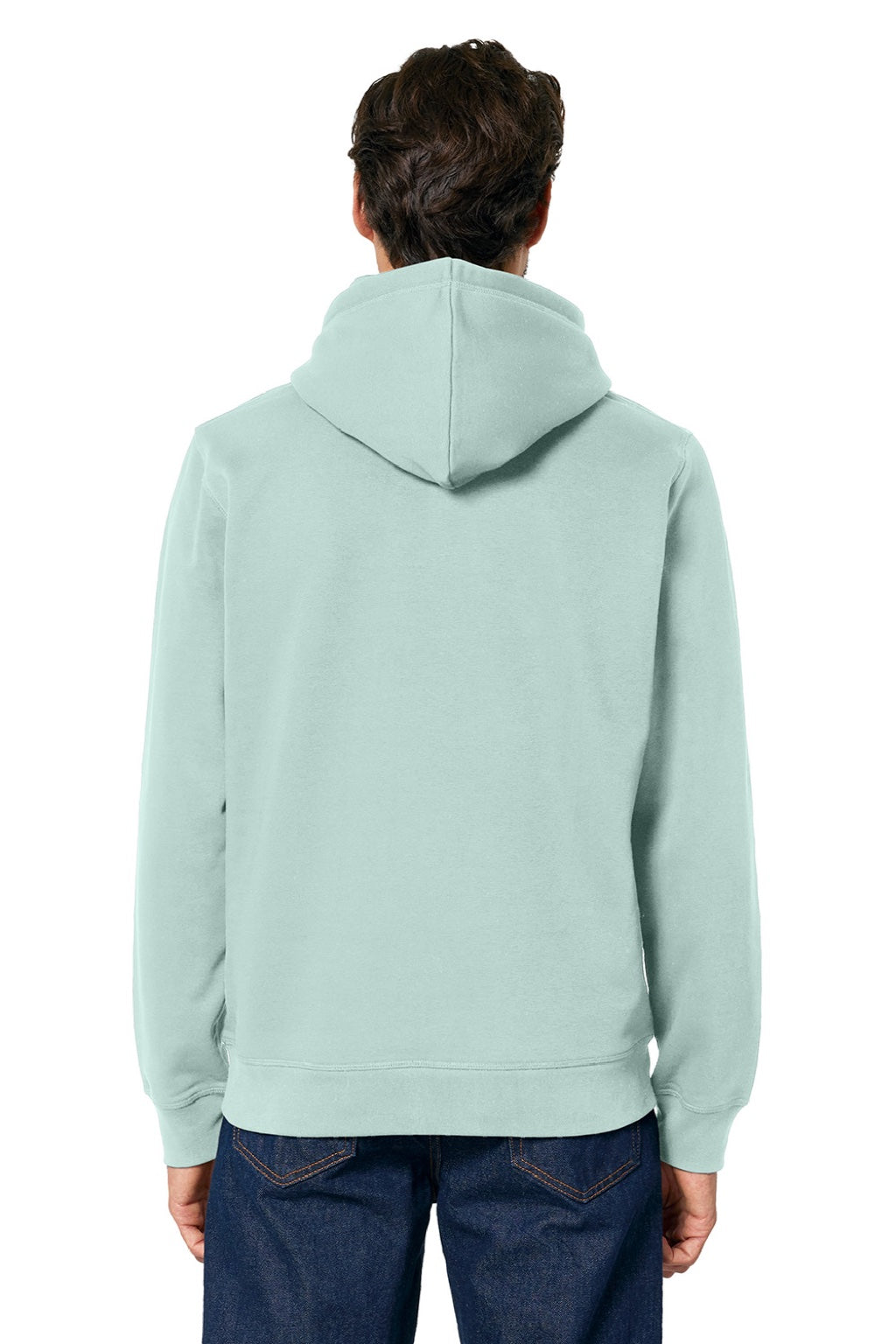 Stanley Stella SXU009 Mens Drummer 2.0 Hooded Sweatshirt Hoodie w/ Pouch Pocket Caribbean Blue Model Back