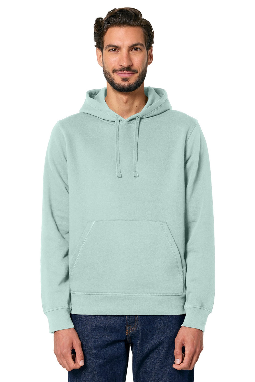 Stanley Stella SXU009 Mens Drummer 2.0 Hooded Sweatshirt Hoodie w/ Pouch Pocket Caribbean Blue Model Front