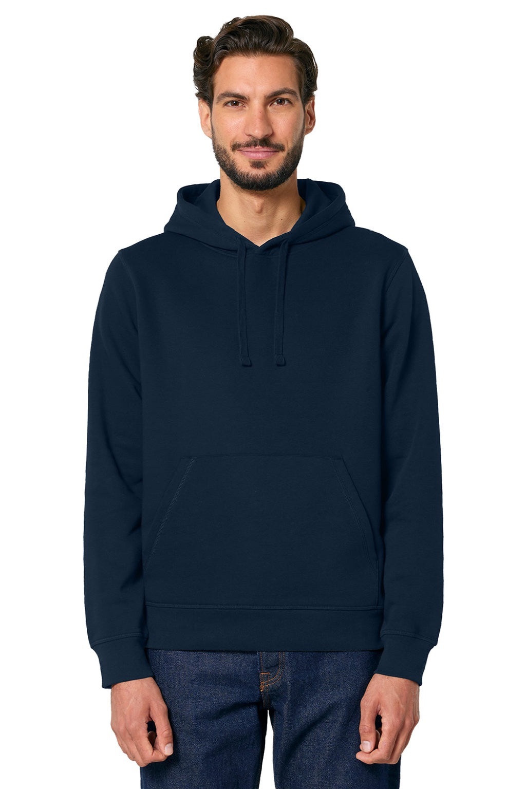 Stanley Stella SXU009 Mens Drummer 2.0 Hooded Sweatshirt Hoodie w/ Pouch Pocket French Navy Blue Model Front