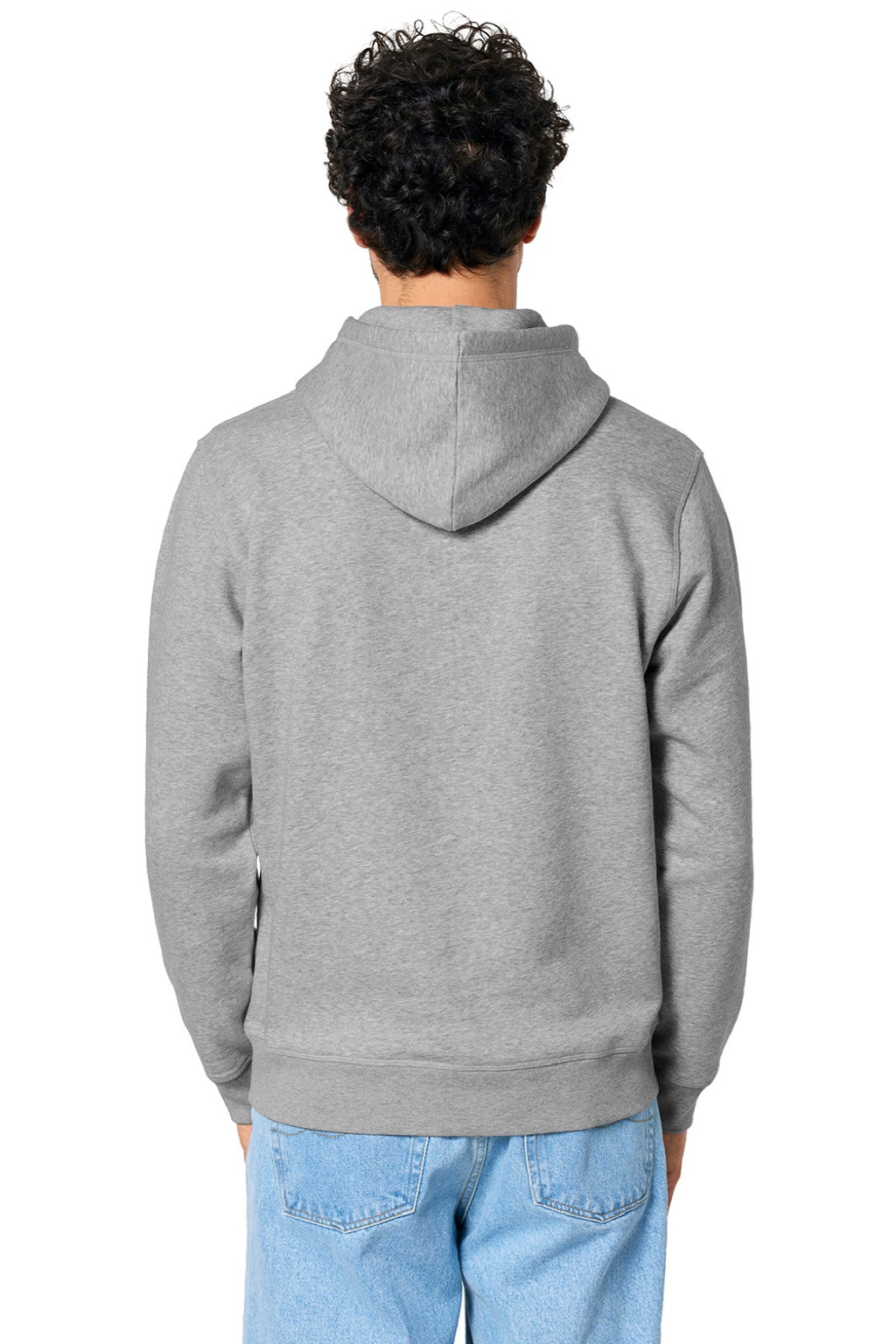 Stanley Stella SXU009 Mens Drummer 2.0 Hooded Sweatshirt Hoodie w/ Pouch Pocket Heather Grey Model Back