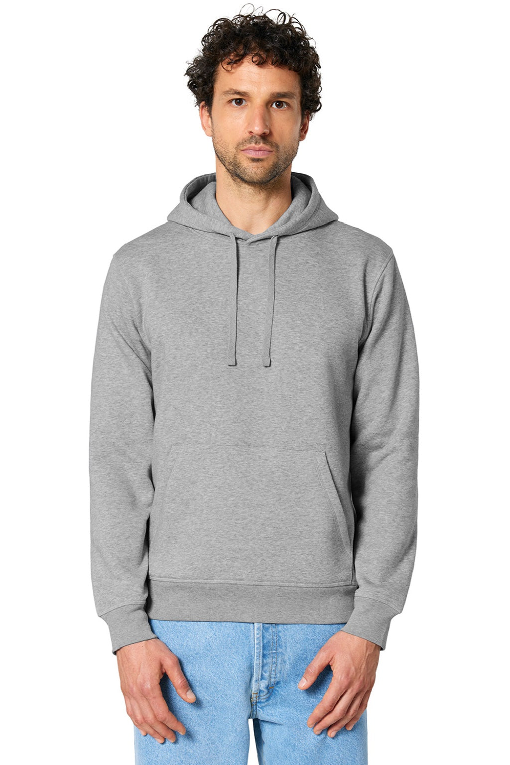 Stanley Stella SXU009 Mens Drummer 2.0 Hooded Sweatshirt Hoodie w/ Pouch Pocket Heather Grey Model Front