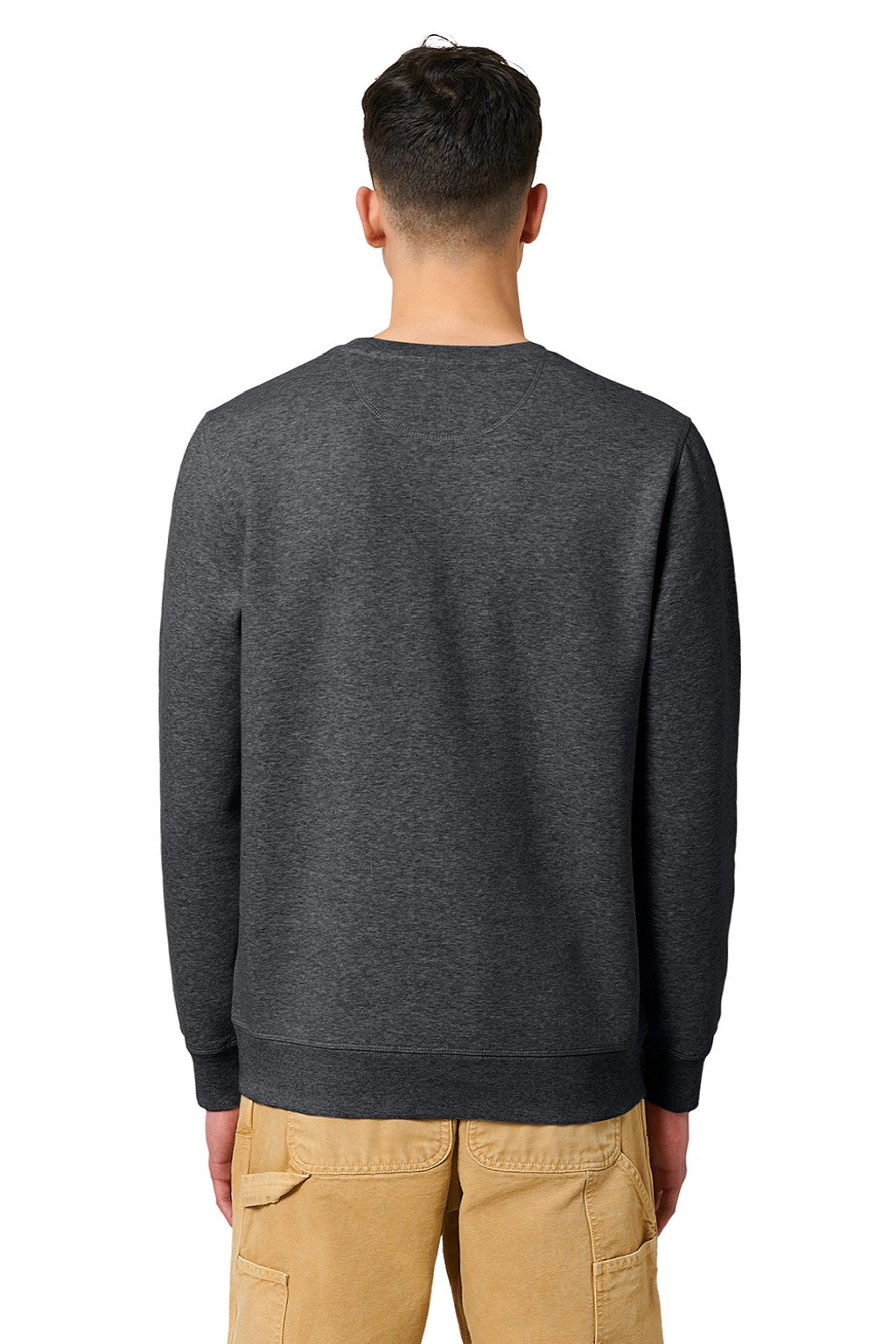 Stanley Stella SXU010 Mens Roller Crewneck Sweatshirt Heather Dark Grey Model Back