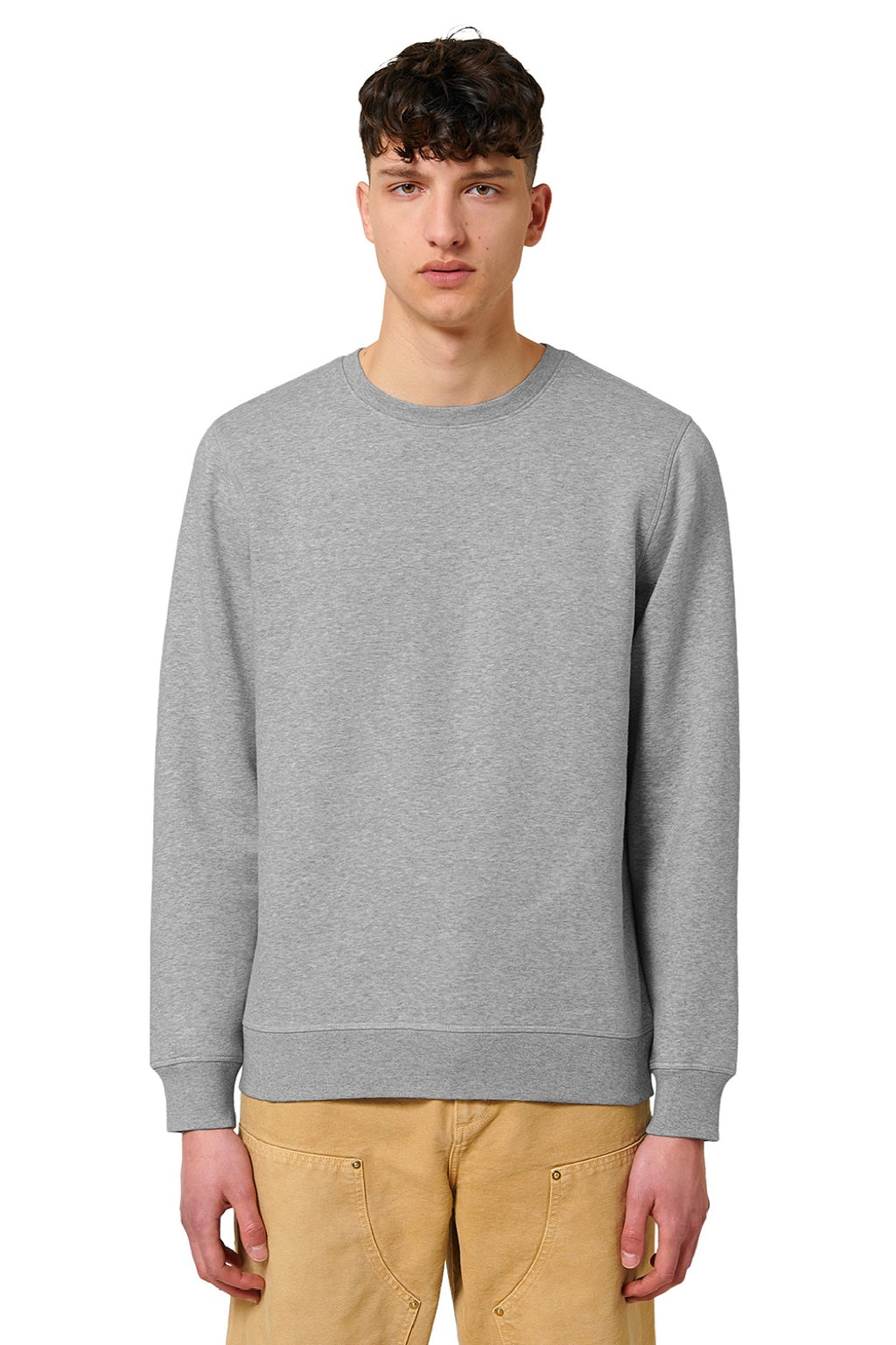 Stanley Stella SXU010 Mens Roller Crewneck Sweatshirt Heather Grey Model Front