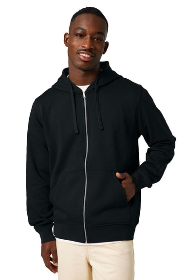 Stanley Stella SXU011 Mens Mixer Full Zip Hooded Sweatshirt Hoodie w/ Pockets Black Model Front
