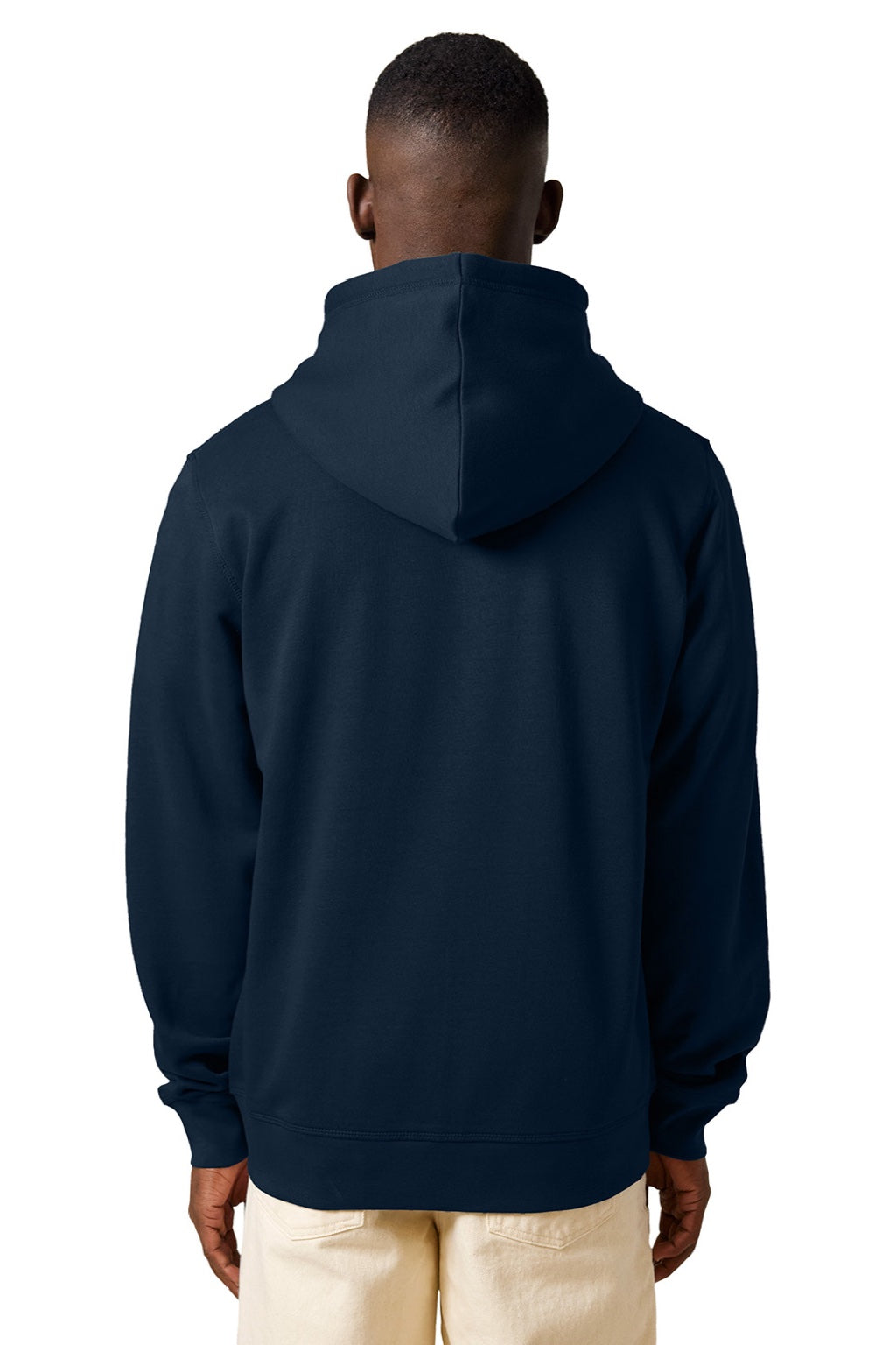 Stanley Stella SXU011 Mens Mixer Full Zip Hooded Sweatshirt Hoodie w/ Pockets French Navy Blue Model Back