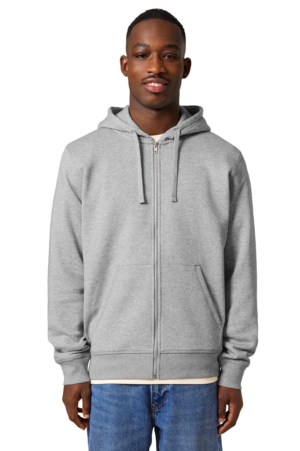 Stanley Stella SXU011 Mens Mixer Full Zip Hooded Sweatshirt Hoodie w/ Pockets Heather Grey Model Front