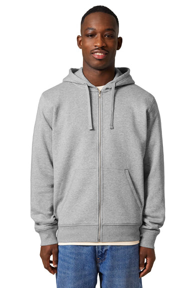 Stanley Stella SXU011 Mens Mixer Full Zip Hooded Sweatshirt Hoodie w/ Pockets Heather Grey Model Front
