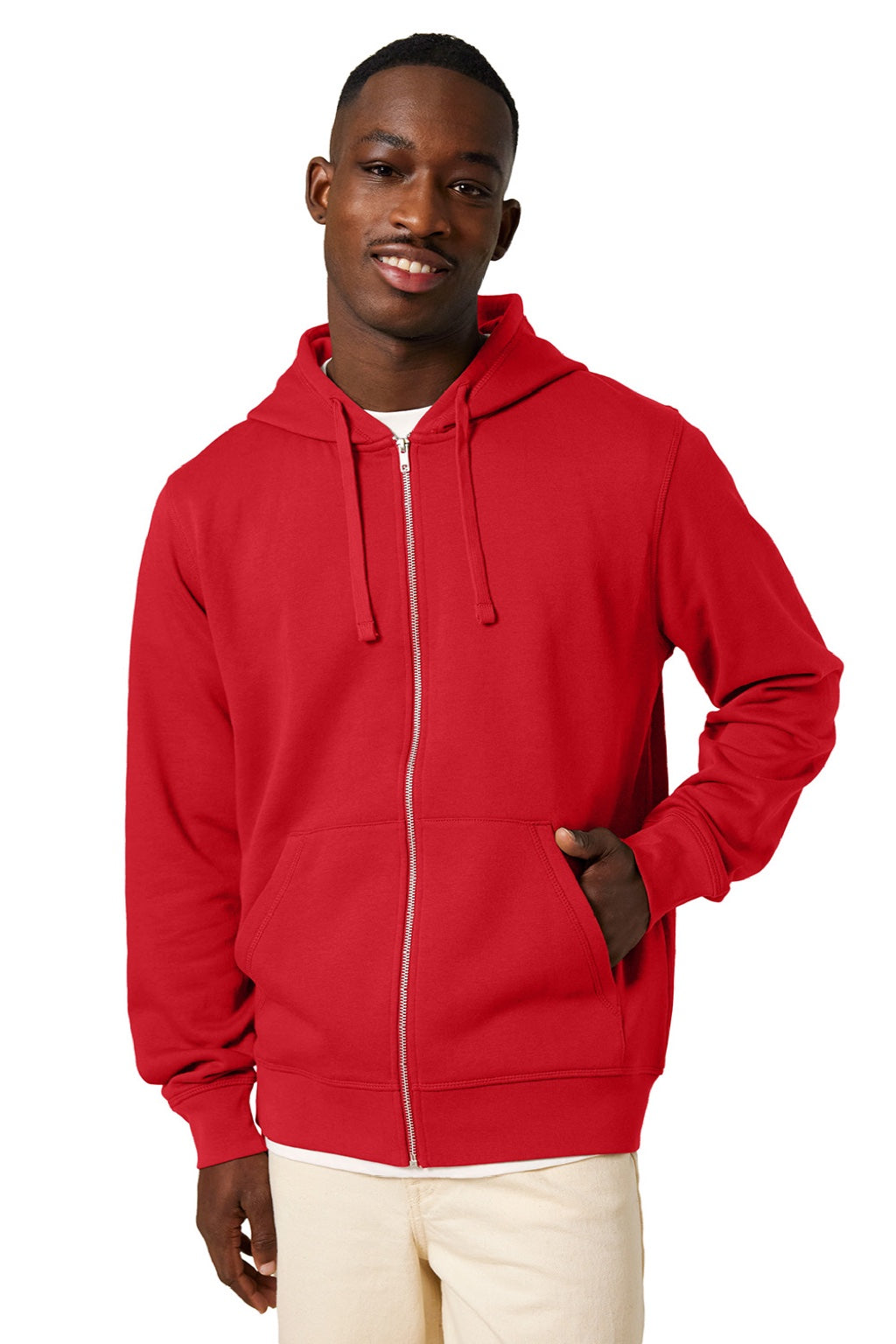 Stanley Stella SXU011 Mens Mixer Full Zip Hooded Sweatshirt Hoodie w/ Pockets Red Model Front