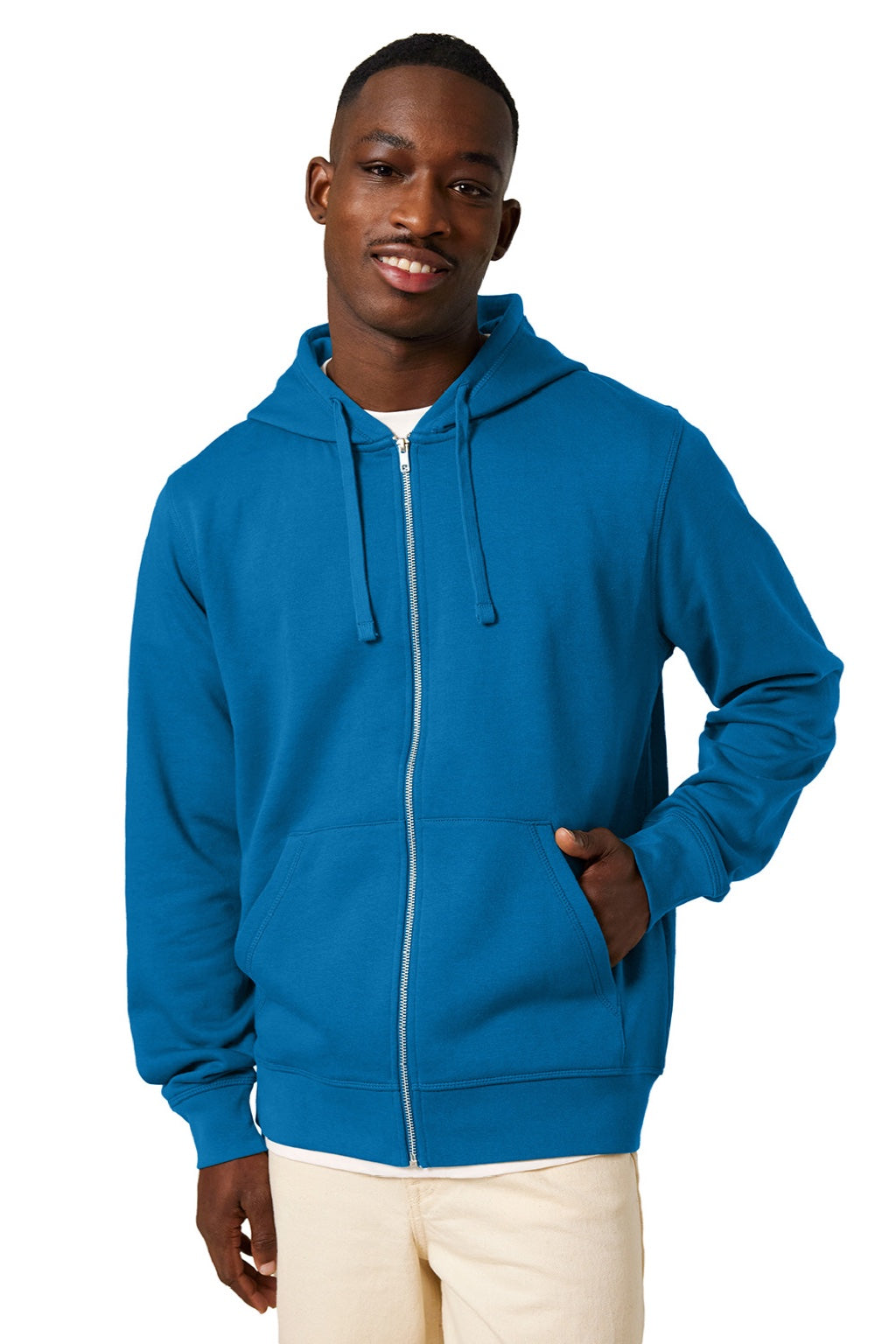 Stanley Stella SXU011 Mens Mixer Full Zip Hooded Sweatshirt Hoodie w/ Pockets Royal Blue Model Front