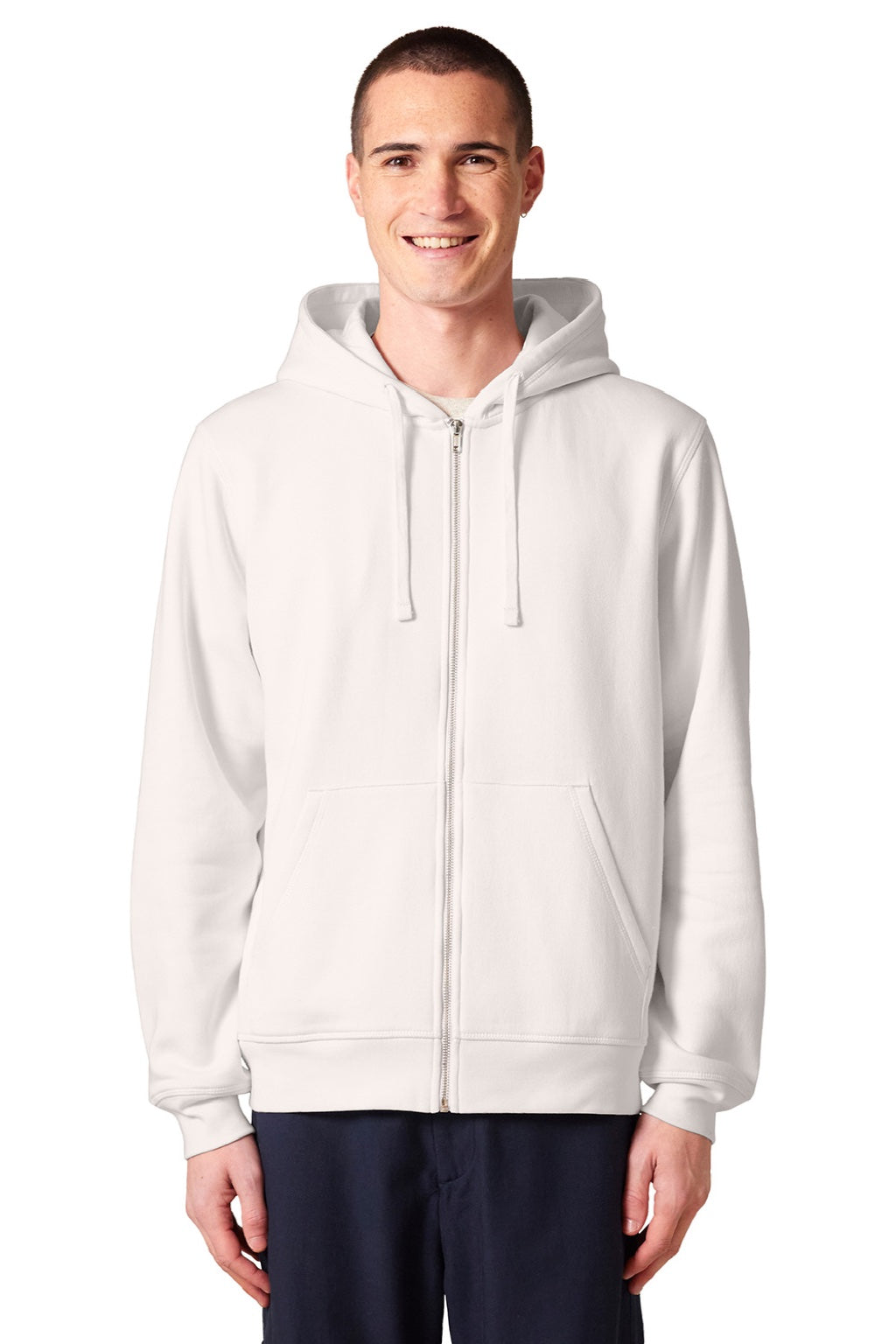 Stanley Stella SXU011 Mens Mixer Full Zip Hooded Sweatshirt Hoodie w/ Pockets Vintage White Model Front