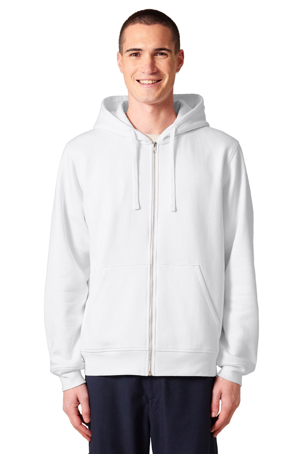 Stanley Stella SXU011 Mens Mixer Full Zip Hooded Sweatshirt Hoodie w/ Pockets White Model Front