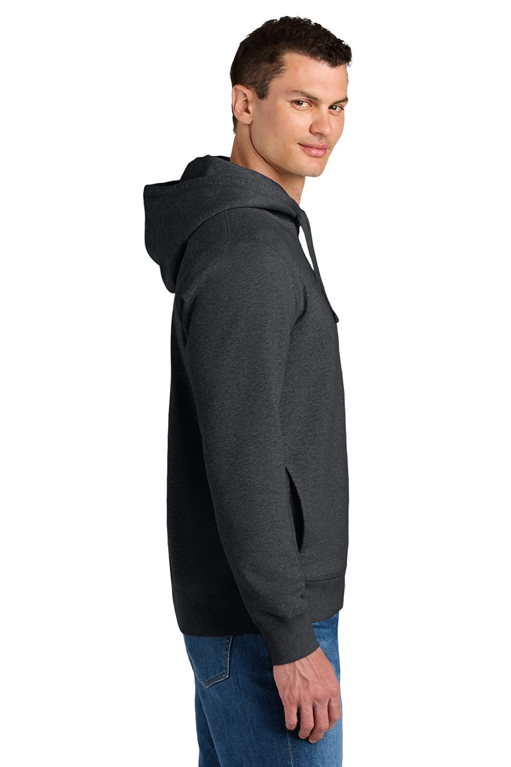 Stanley Stella SXU012 Mens Sounder Hooded Sweatshirt Hoodie w/ Pouch Pocket Heather Dark Grey Model Side