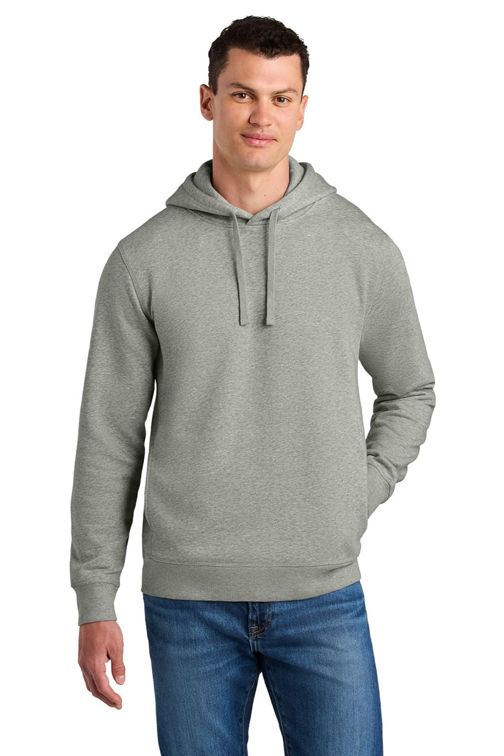 Stanley Stella SXU012 Mens Sounder Hooded Sweatshirt Hoodie w/ Pouch Pocket Heather Grey Model Front