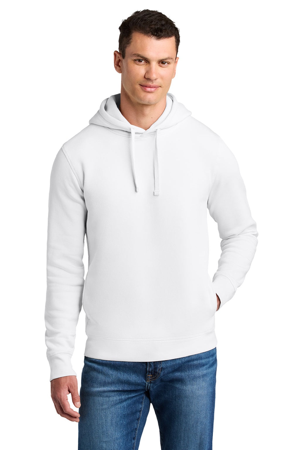 Stanley Stella SXU012 Mens Sounder Hooded Sweatshirt Hoodie w/ Pouch Pocket White Model Front