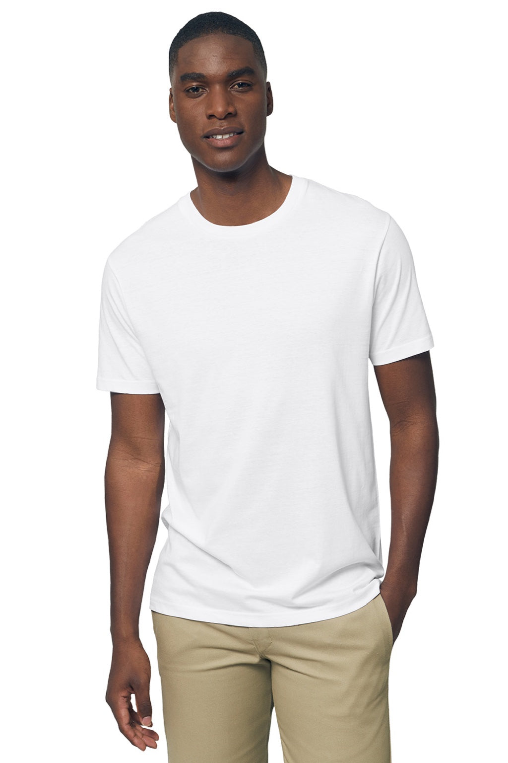 Stanley Stella SXU016 Mens Rocker Short Sleeve Crewneck T-Shirt White Model Front