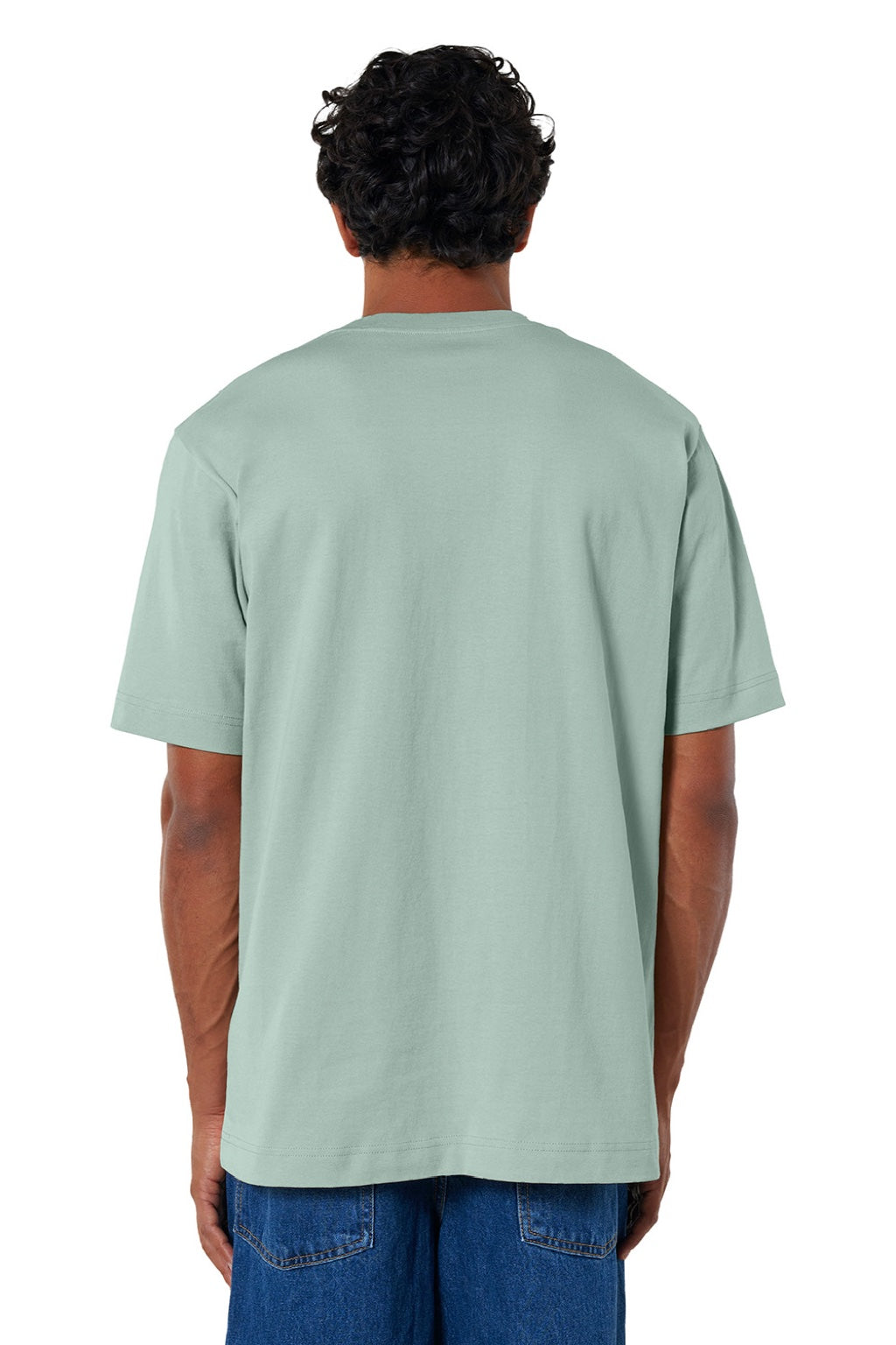 Stanley Stella SXU018 Mens Freestyler Heavyweight Short Sleeve Crewneck T-Shirt Aloe Green Model Back