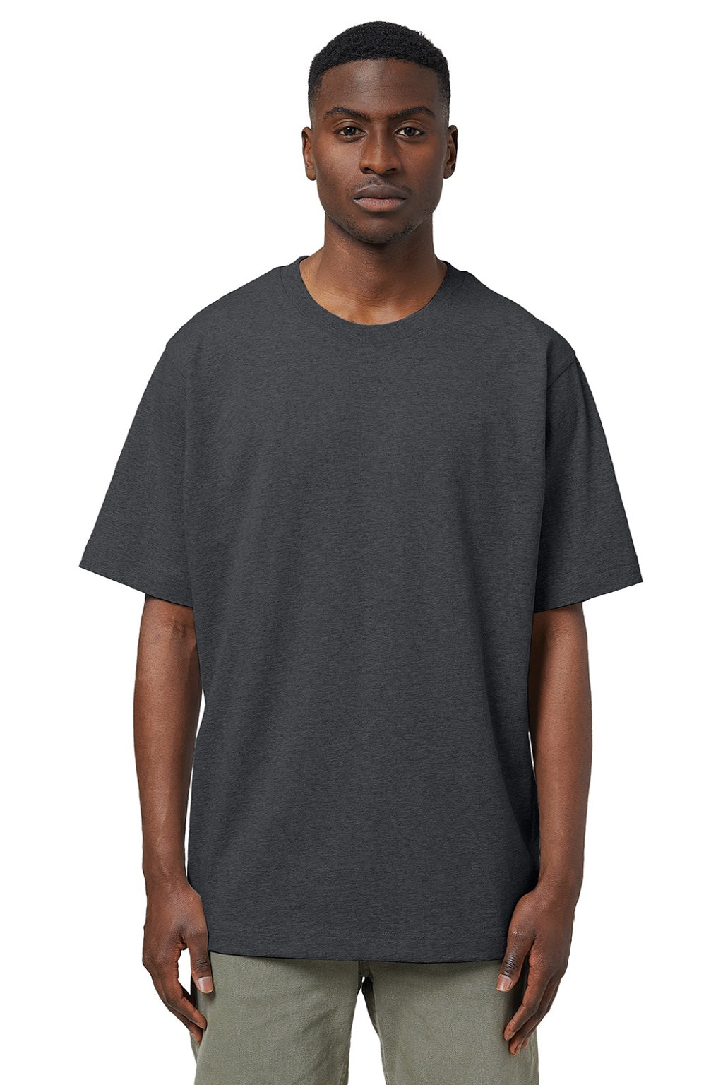 Stanley Stella SXU018 Mens Freestyler Heavyweight Short Sleeve Crewneck T-Shirt Heather Dark Grey Model Front