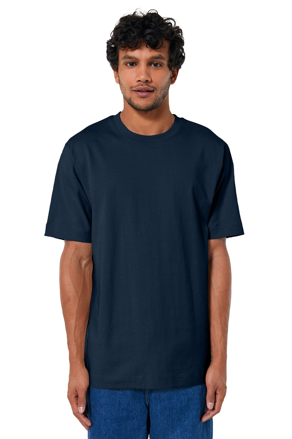 Stanley Stella SXU018 Mens Freestyler Heavyweight Short Sleeve Crewneck T-Shirt French Navy Blue Model Front