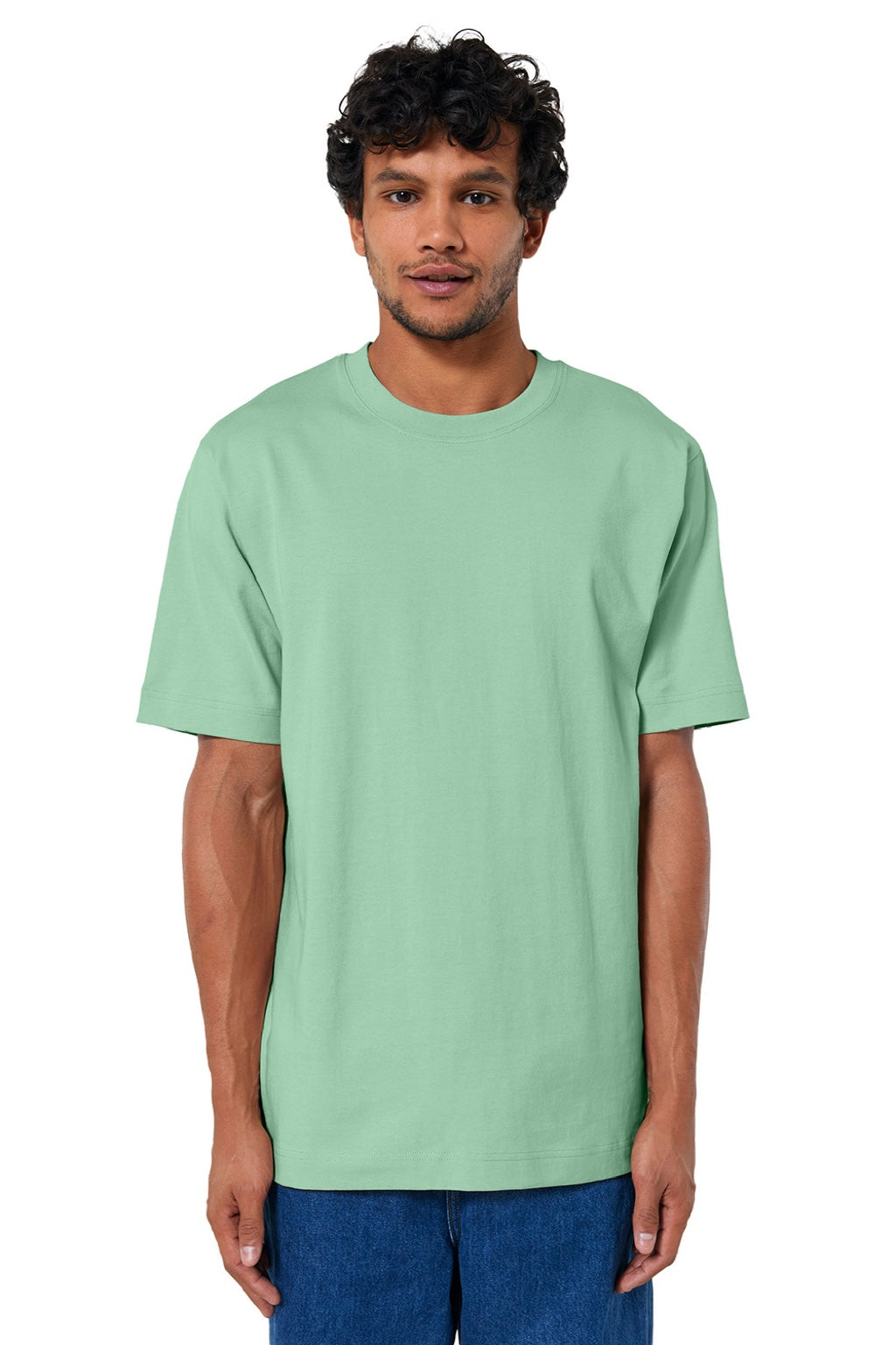Stanley Stella SXU018 Mens Freestyler Heavyweight Short Sleeve Crewneck T-Shirt Misty Jade Green Model Front
