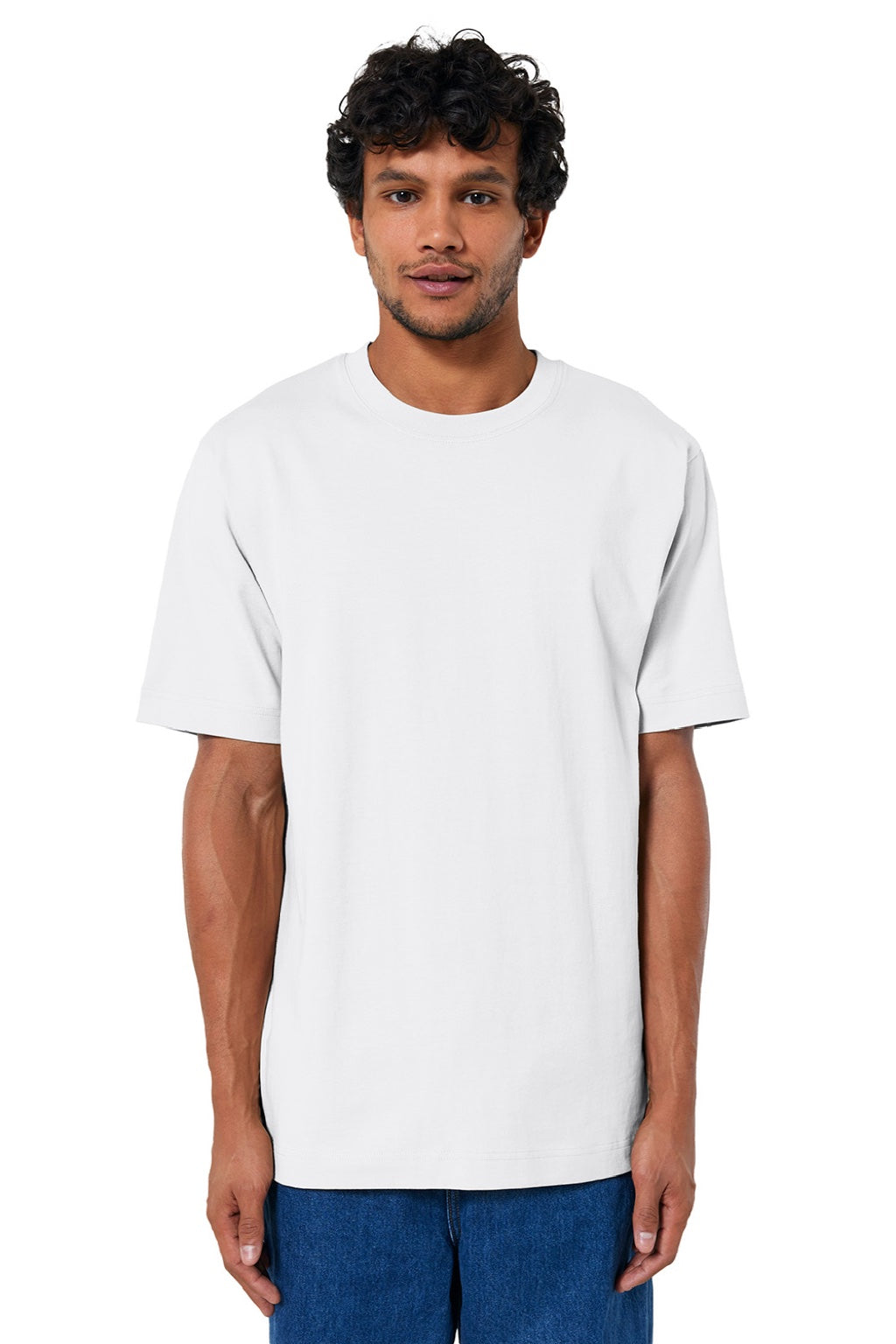 Stanley Stella SXU018 Mens Freestyler Heavyweight Short Sleeve Crewneck T-Shirt White Model Front