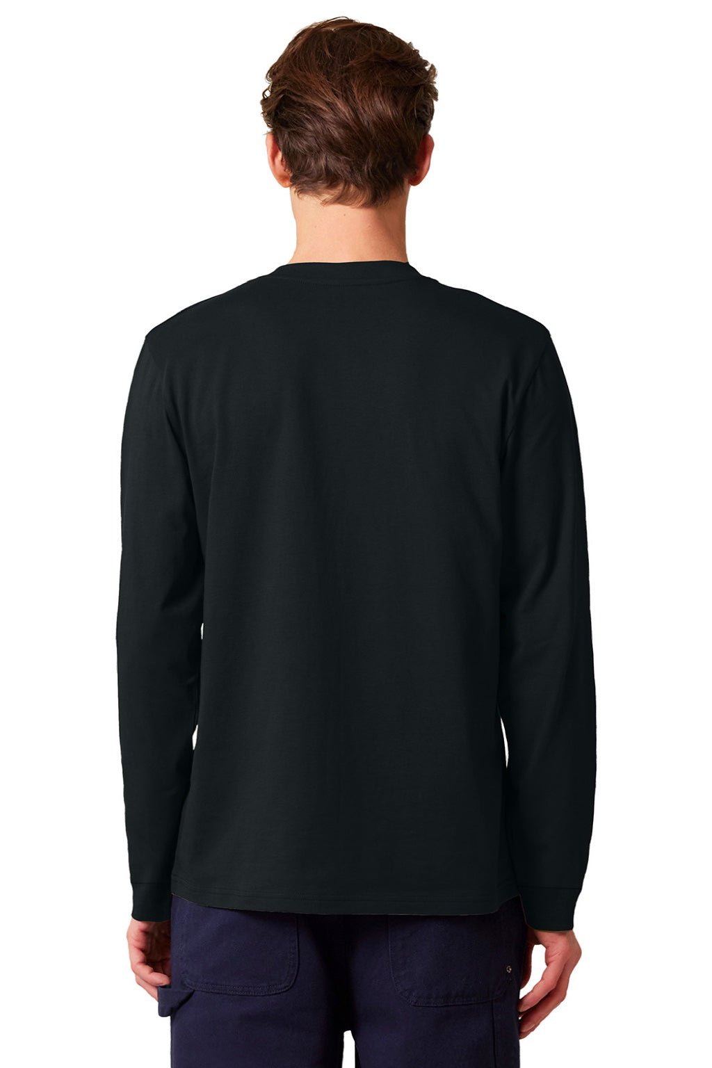 Stanley Stella SXU022 Mens Creator 2.0 Long Sleeve Crewneck T-Shirt Black Model Back