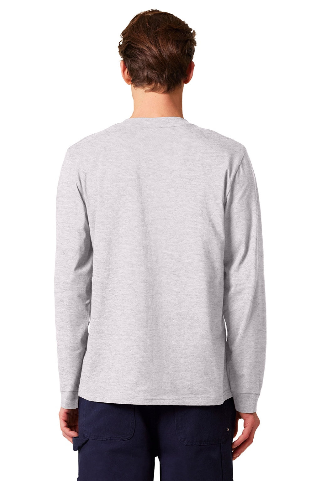 Stanley Stella SXU022 Mens Creator 2.0 Long Sleeve Crewneck T-Shirt Heather Cool Grey Model Back
