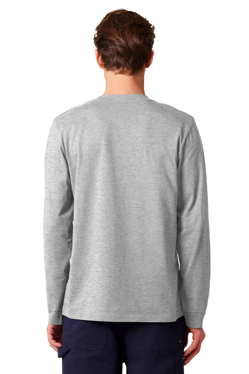Stanley Stella SXU022 Mens Creator 2.0 Long Sleeve Crewneck T-Shirt Heather Grey Model Back