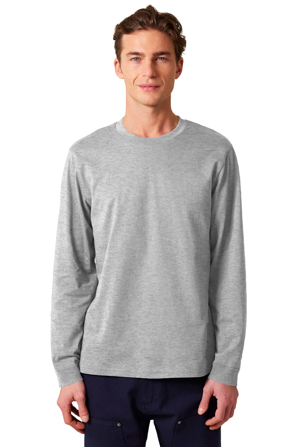 Stanley Stella SXU022 Mens Creator 2.0 Long Sleeve Crewneck T-Shirt Heather Grey Model Front