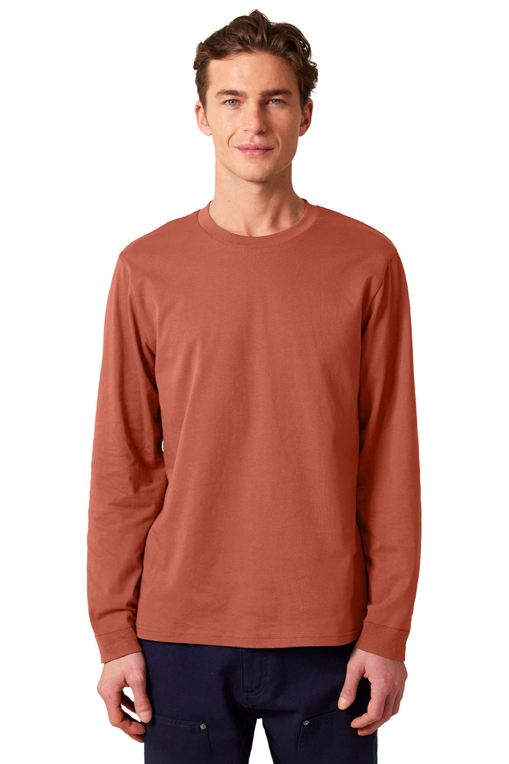 Stanley Stella SXU022 Mens Creator 2.0 Long Sleeve Crewneck T-Shirt Heritage Brown Model Front