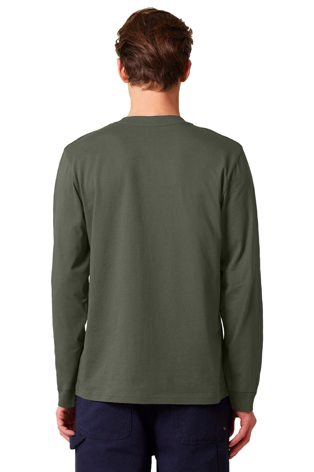 Stanley Stella SXU022 Mens Creator 2.0 Long Sleeve Crewneck T-Shirt Khaki Green Model Back