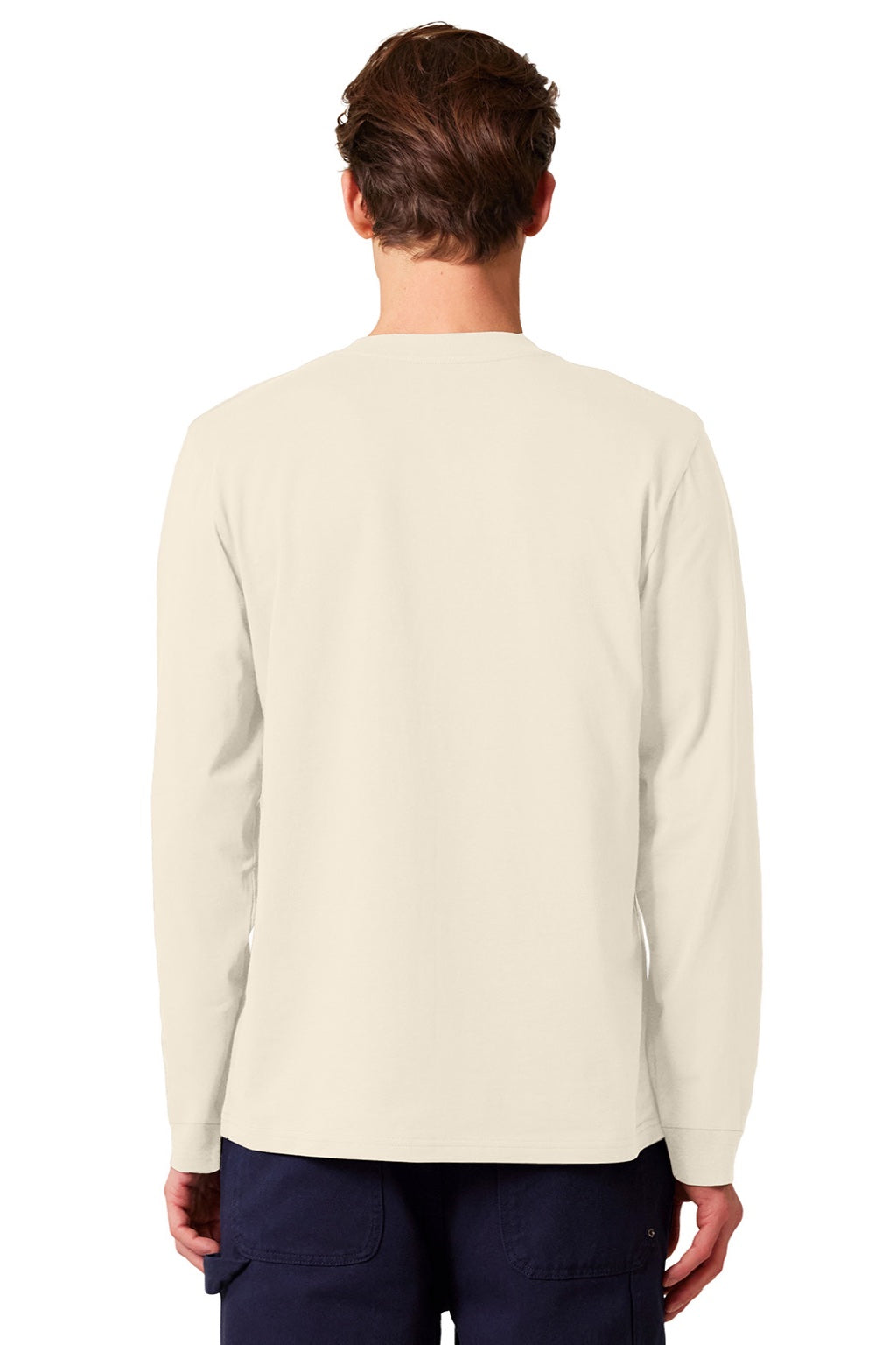 Stanley Stella SXU022 Mens Creator 2.0 Long Sleeve Crewneck T-Shirt Natural Raw Model Back