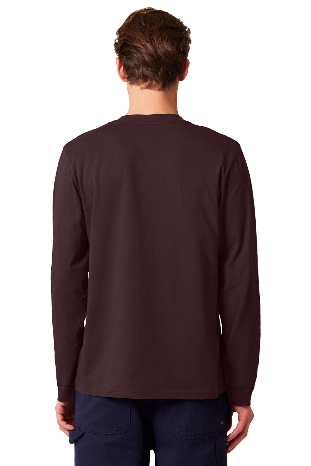 Stanley Stella SXU022 Mens Creator 2.0 Long Sleeve Crewneck T-Shirt Red Brown Model Back