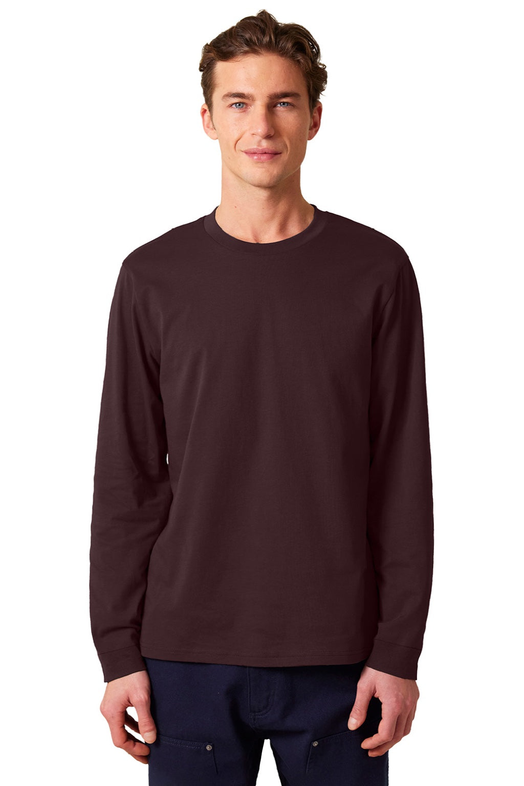 Stanley Stella SXU022 Mens Creator 2.0 Long Sleeve Crewneck T-Shirt Red Brown Model Front