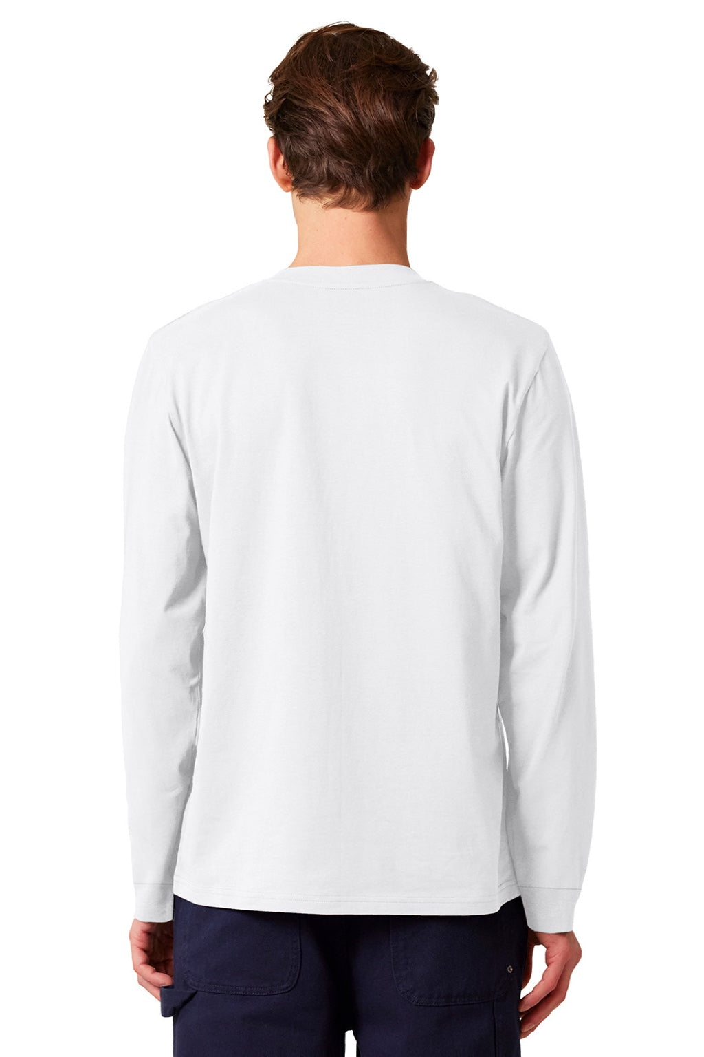 Stanley Stella SXU022 Mens Creator 2.0 Long Sleeve Crewneck T-Shirt White Model Back