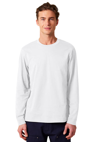 Stanley Stella SXU022 Mens Creator 2.0 Long Sleeve Crewneck T-Shirt White Model Front