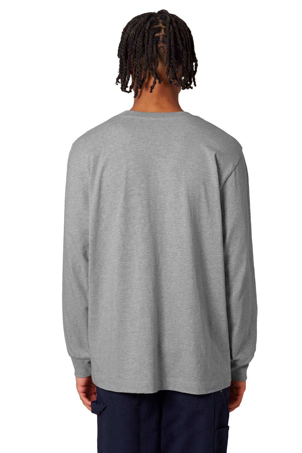Stanley Stella SXU023 Mens Freestyler Long Sleeve Crewneck T-Shirt Heather Grey Model Back