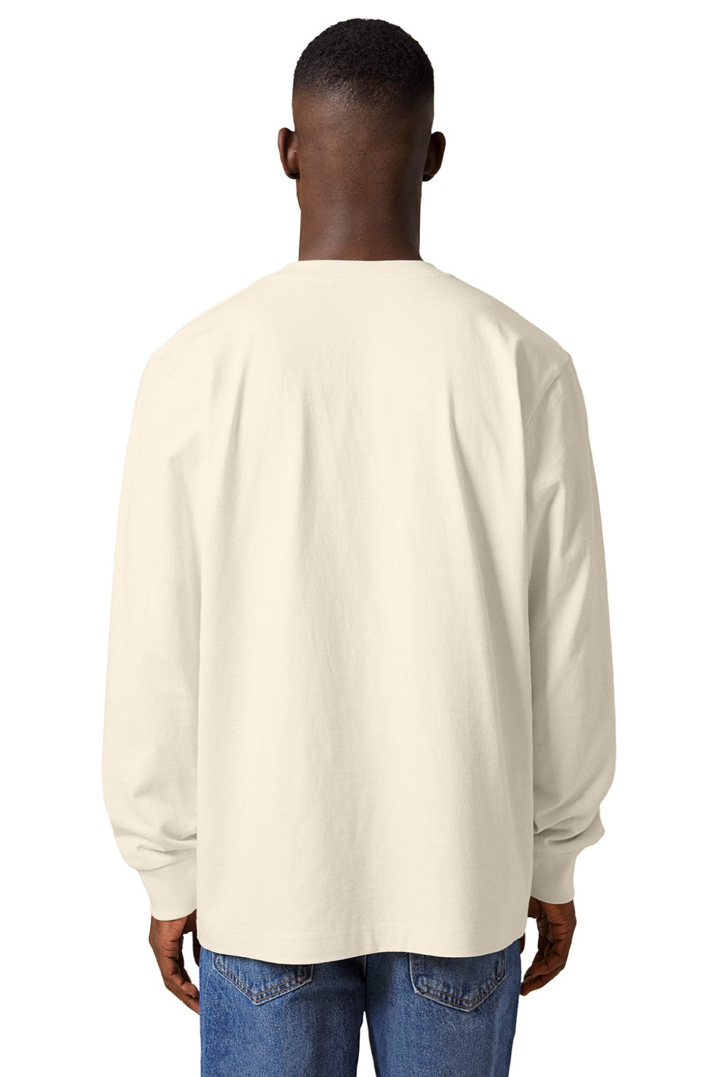 Stanley Stella SXU023 Mens Freestyler Long Sleeve Crewneck T-Shirt Natural Raw Model Back
