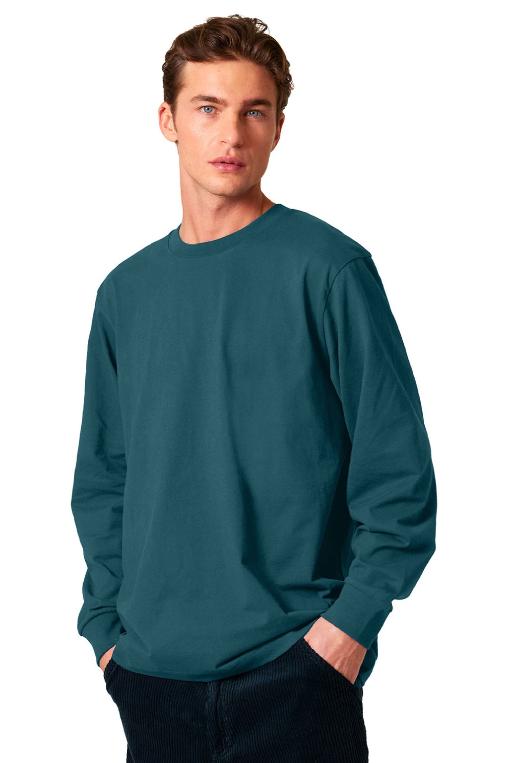 Stanley Stella SXU023 Mens Freestyler Long Sleeve Crewneck T-Shirt Stargazer Blue Model Front