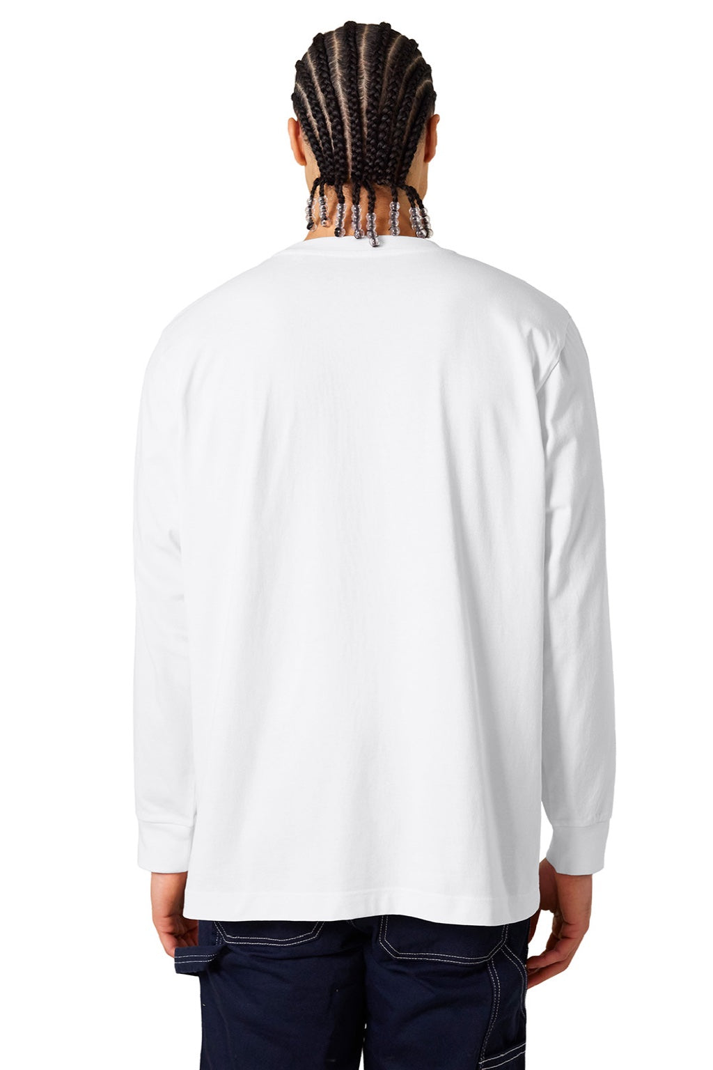 Stanley Stella SXU023 Mens Freestyler Long Sleeve Crewneck T-Shirt White Model Back