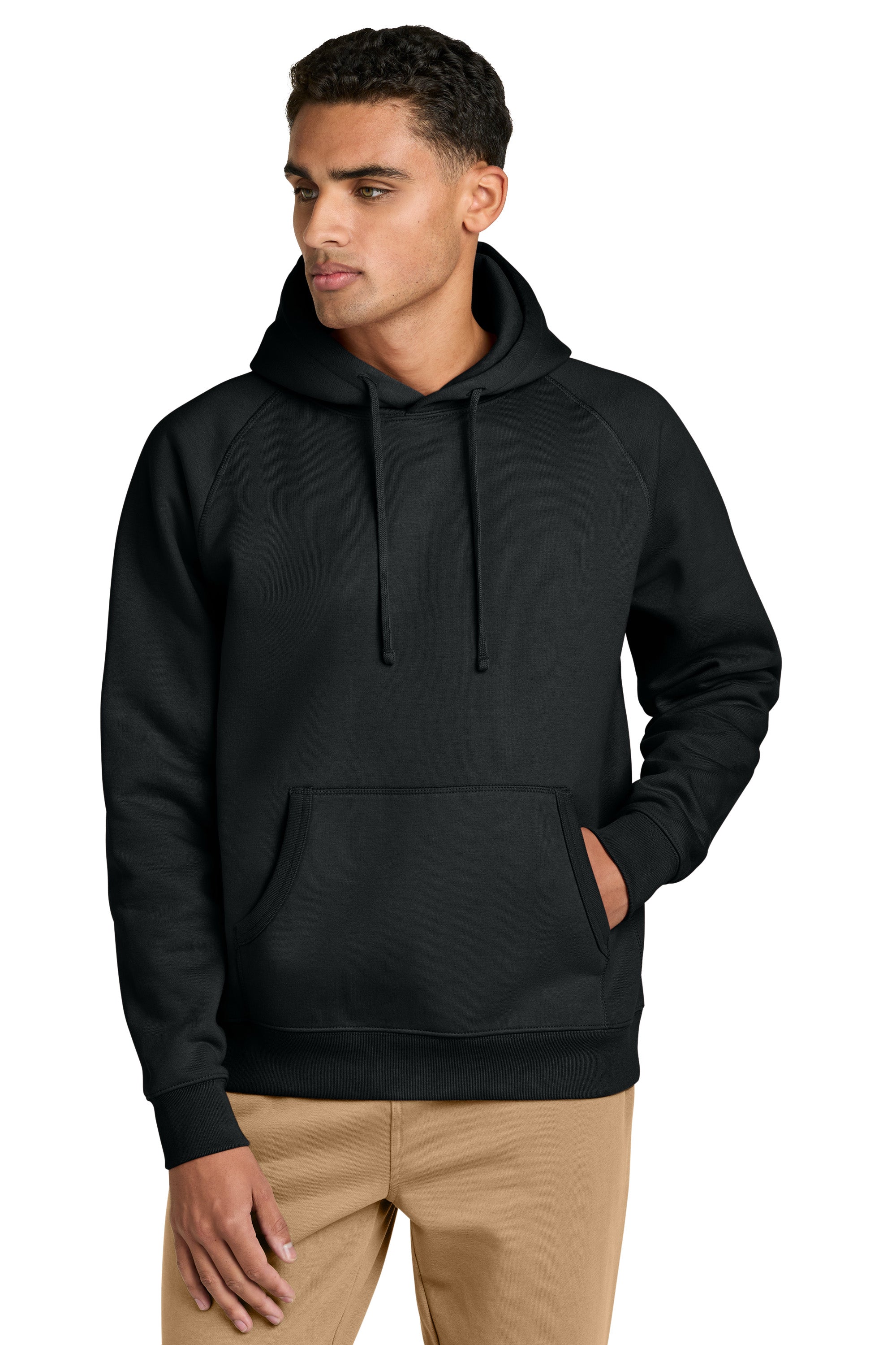Stanley Stella SXU027 Mens Striker Hooded Sweatshirt Hoodie w/ Pouch Pocket Black Model Front