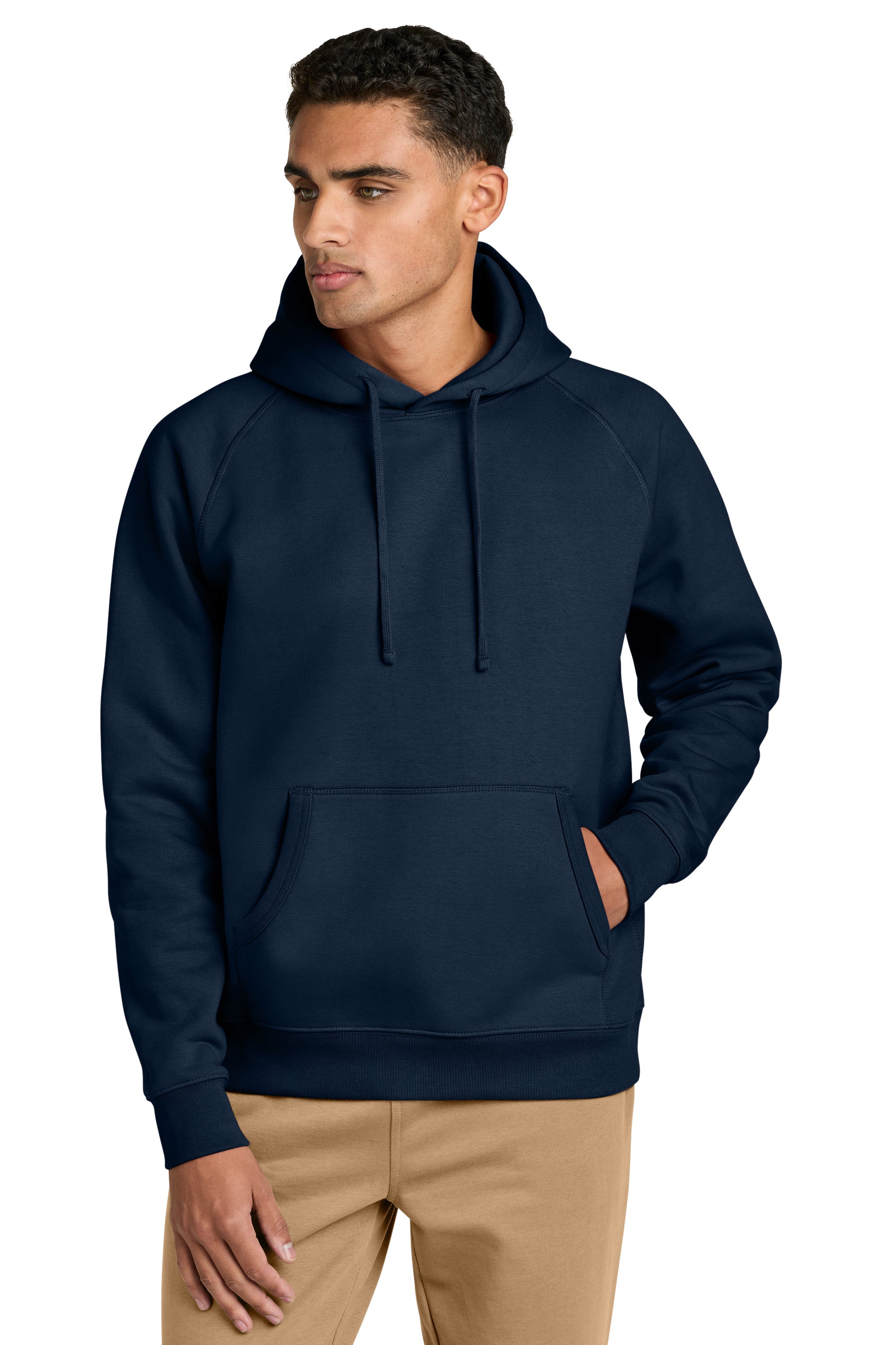 Stanley Stella SXU027 Mens Striker Hooded Sweatshirt Hoodie w/ Pouch Pocket French Navy Blue Model Front