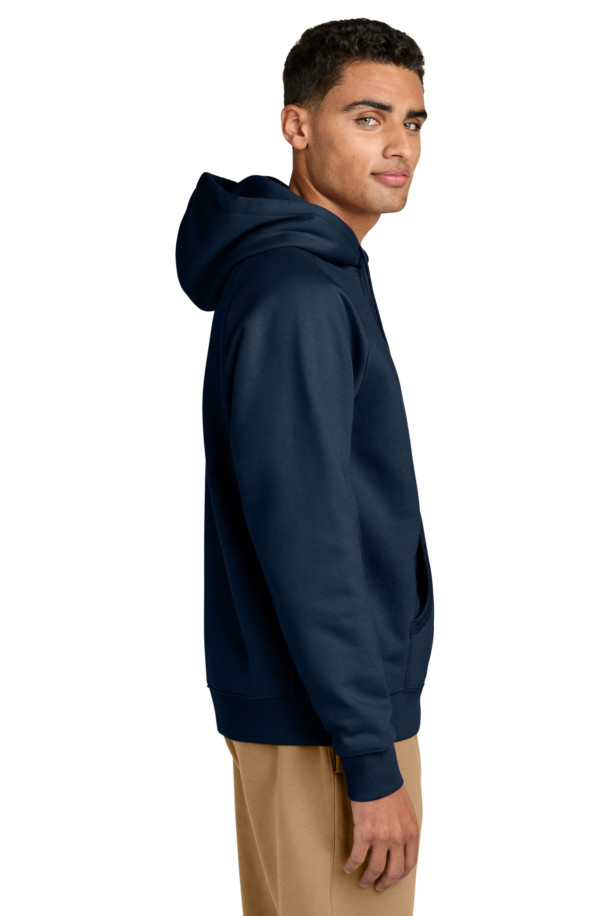 Stanley Stella SXU027 Mens Striker Hooded Sweatshirt Hoodie w/ Pouch Pocket French Navy Blue Model Side