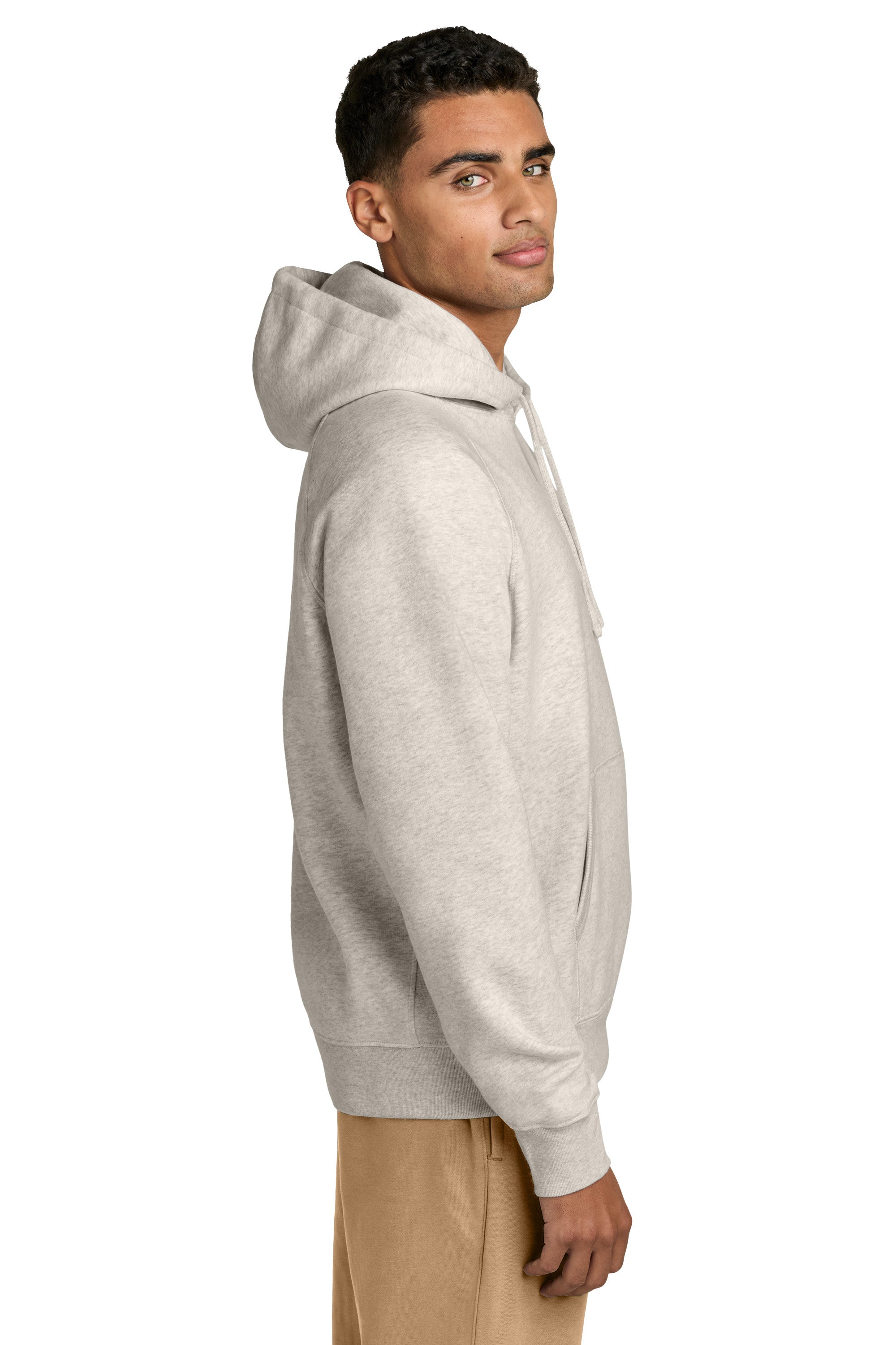Stanley Stella SXU027 Mens Striker Hooded Sweatshirt Hoodie w/ Pouch Pocket Heather Haze Model Side
