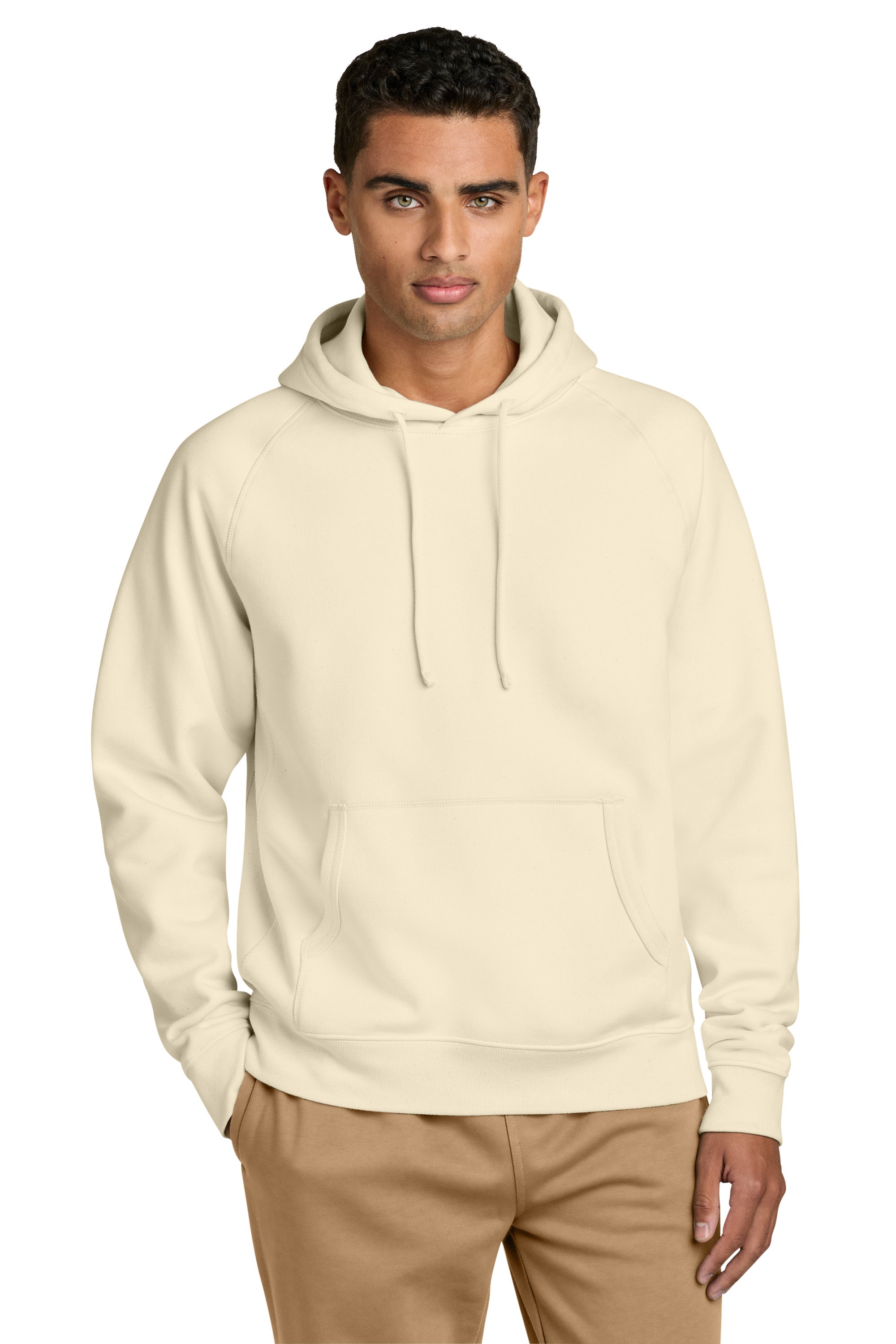 Stanley Stella SXU027 Mens Striker Hooded Sweatshirt Hoodie w/ Pouch Pocket Natural Raw Model Front
