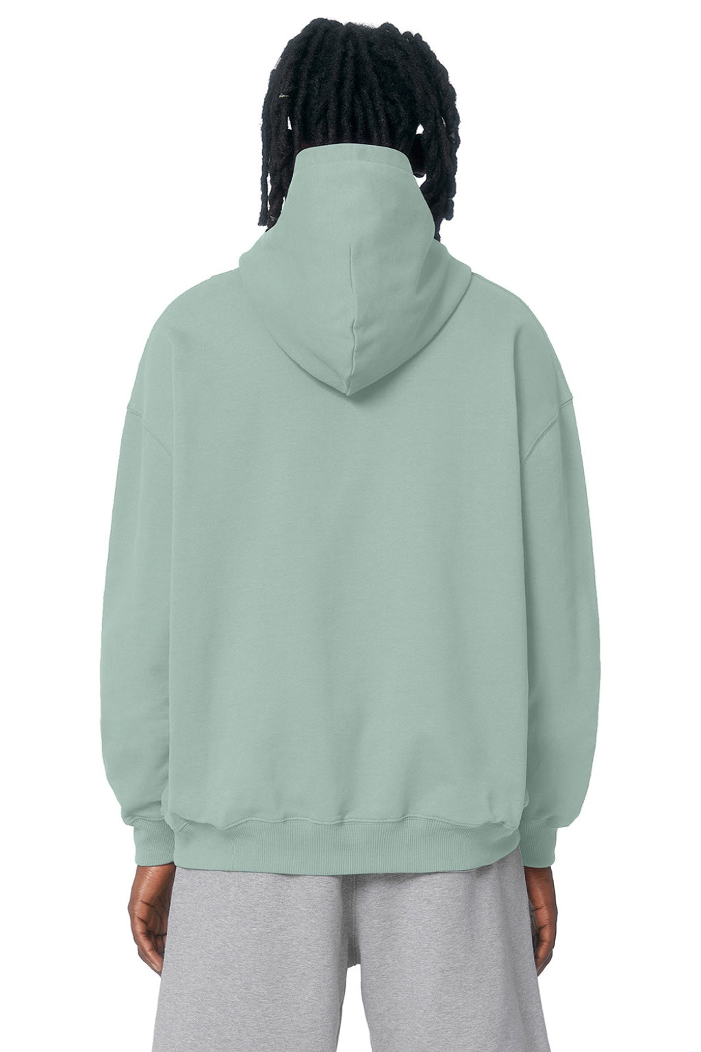 Stanley Stella SXU028 Mens Cooper Dry Hooded Sweatshirt Hoodie w/ Pouch Pocket Aloe Green Model Back